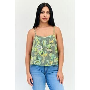 Aerie Strappy Printed Crop Cami in Green Floral Pattern Size XS